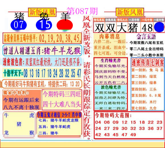 六合彩087期二代凤凰报