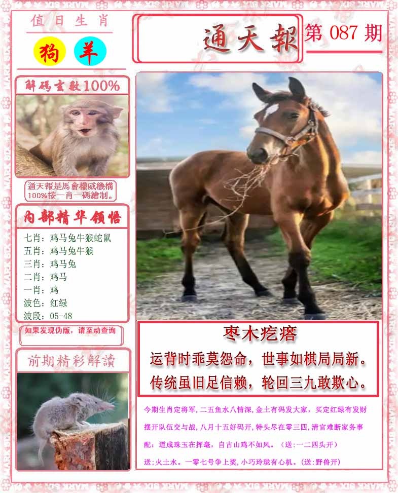 六合彩087期马经通天报
