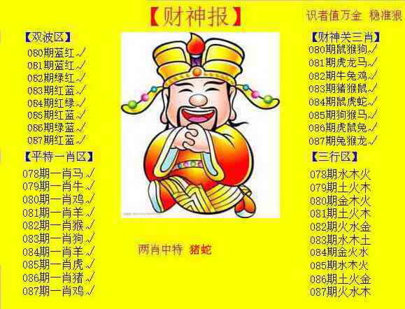 六合彩087期黄色财神报