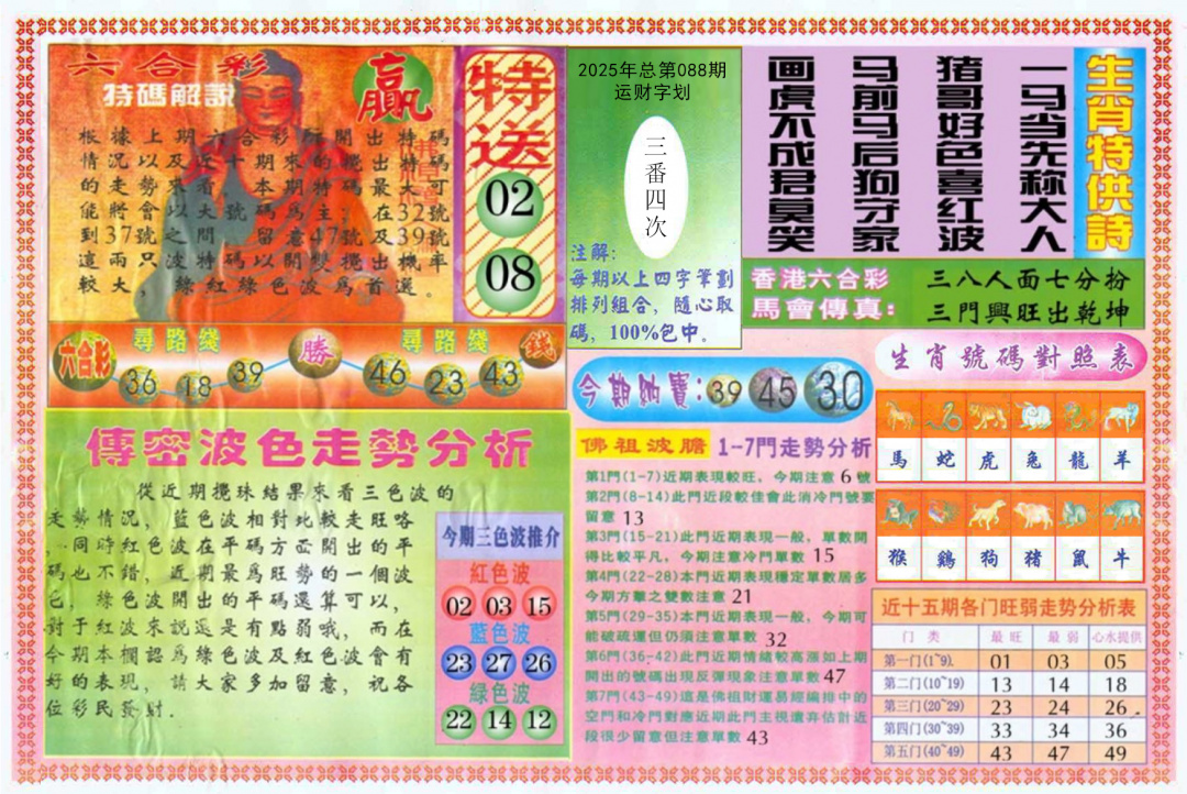 六合彩088期白小姐三点传密B