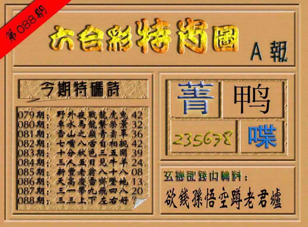 六合彩088期六合彩特肖图（A报）