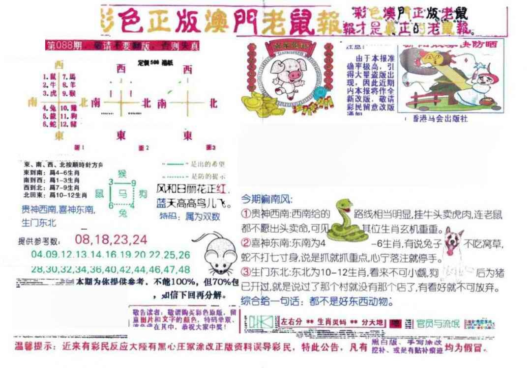 六合彩088期彩色正版澳门老鼠报