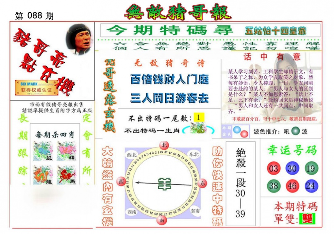 六合彩088期无敌猪哥报