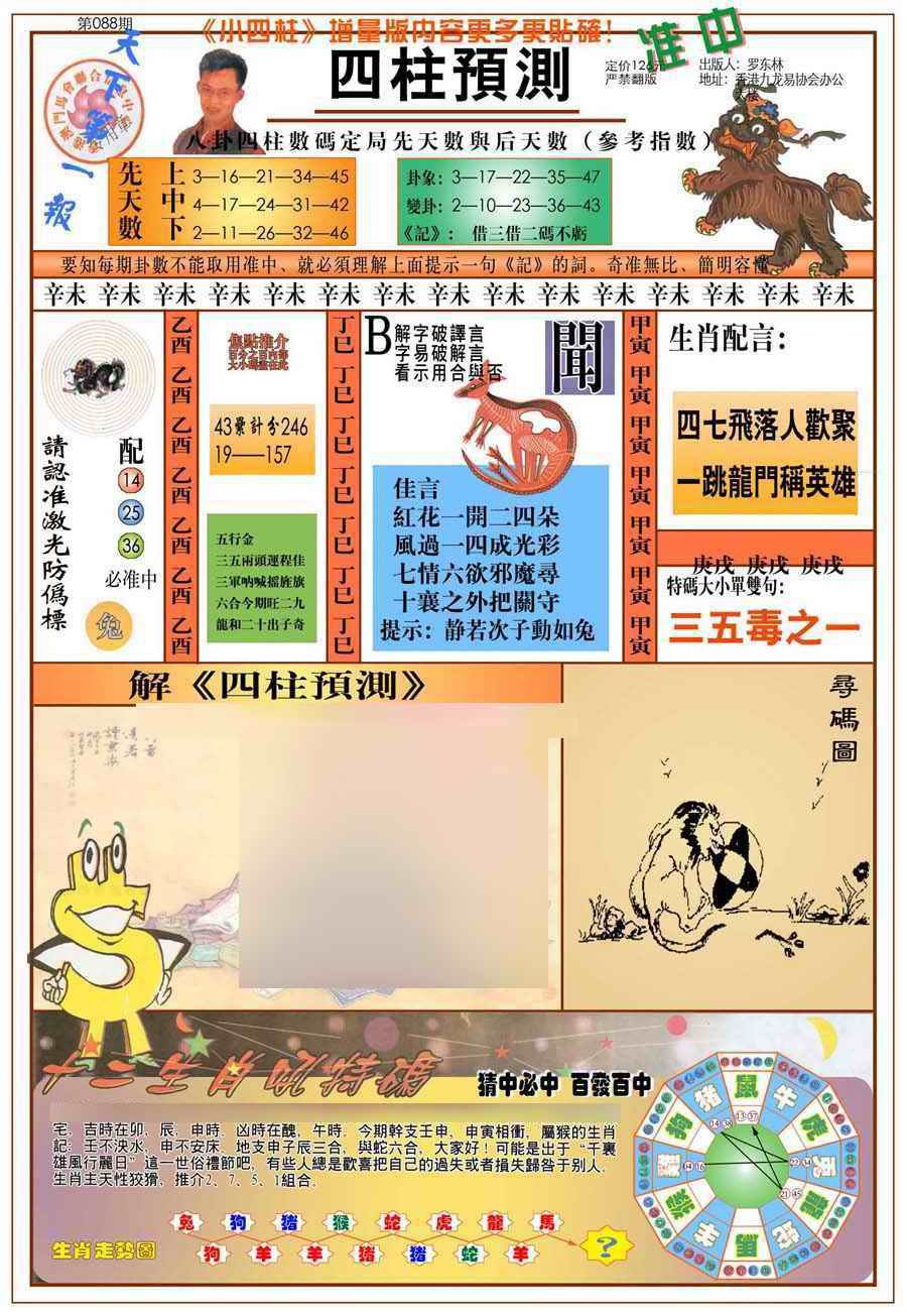 六合彩088期(新版)四柱预测A