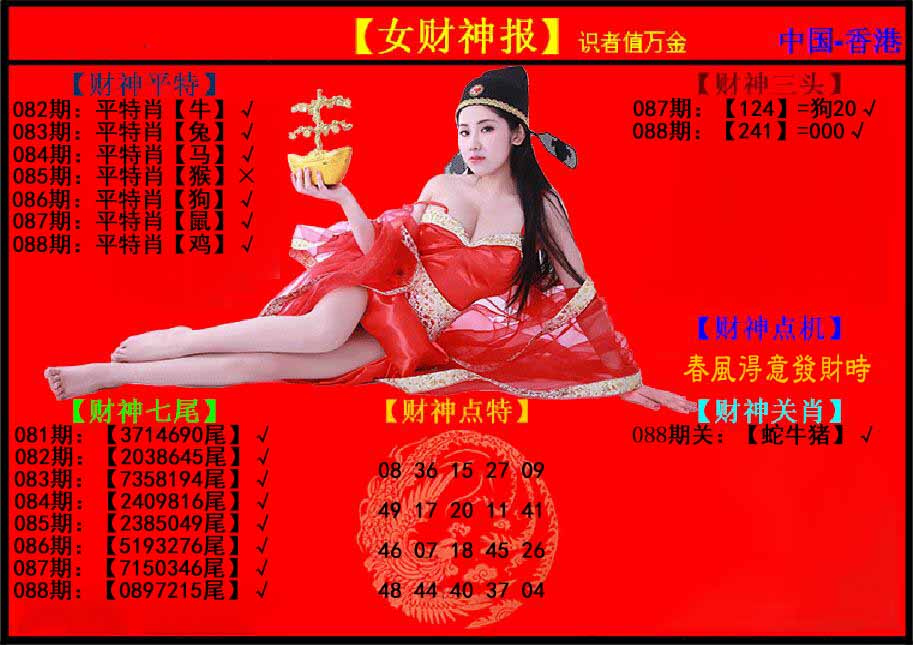 六合彩088期女财神报