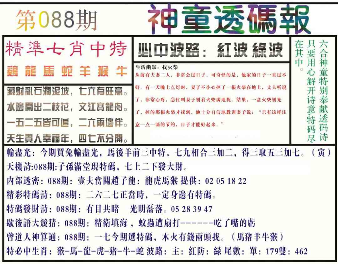 六合彩088期神童透码报(正版)