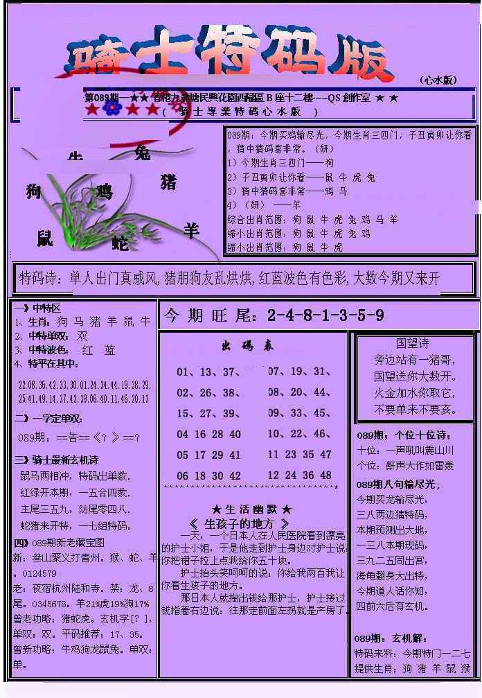 六合彩089期另骑士特码版