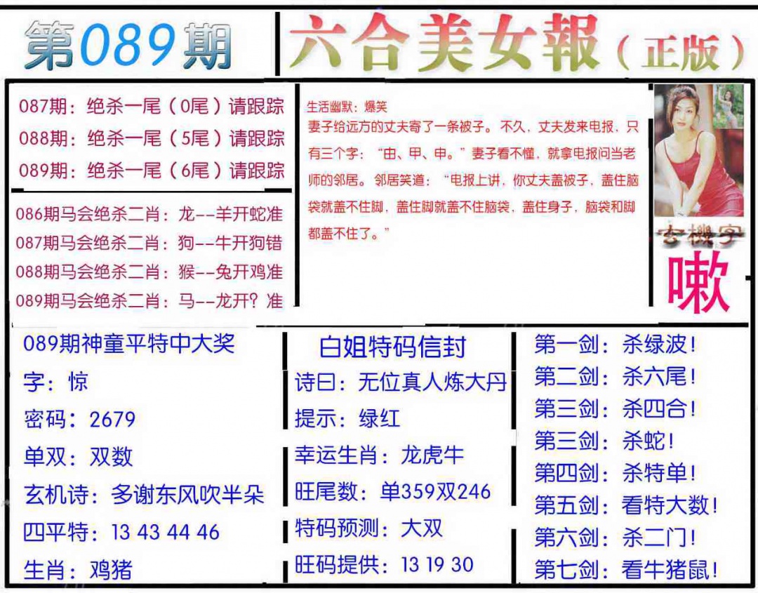 六合彩089期美女报