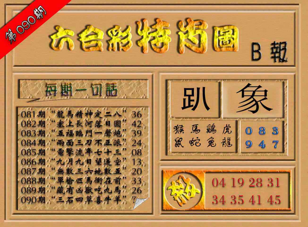 六合彩090期六合彩特肖图（B报）