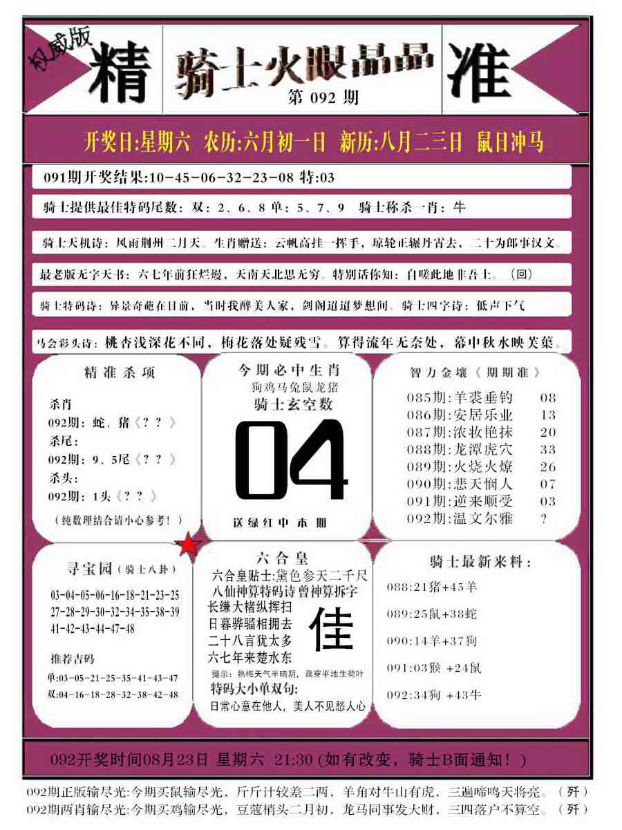 六合彩092期骑士火眼晶晶b