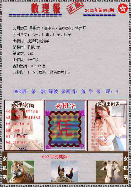 六合彩092期数理报