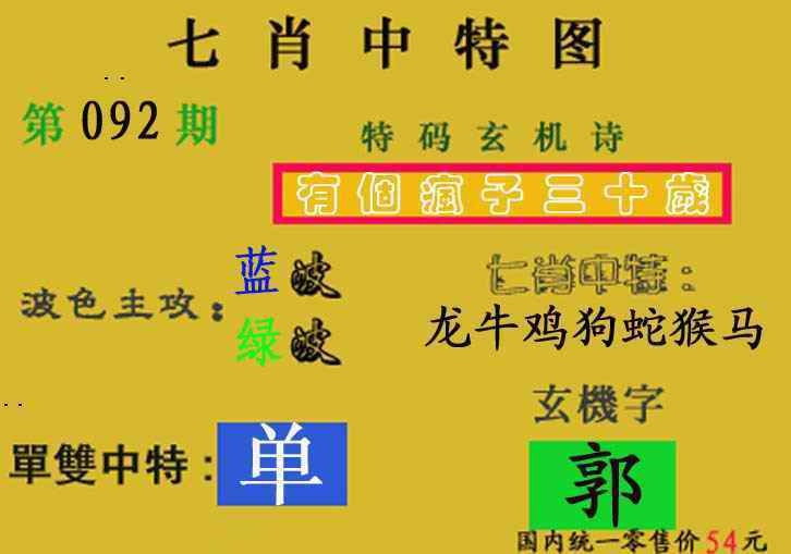 六合彩092期七肖中特(新图)