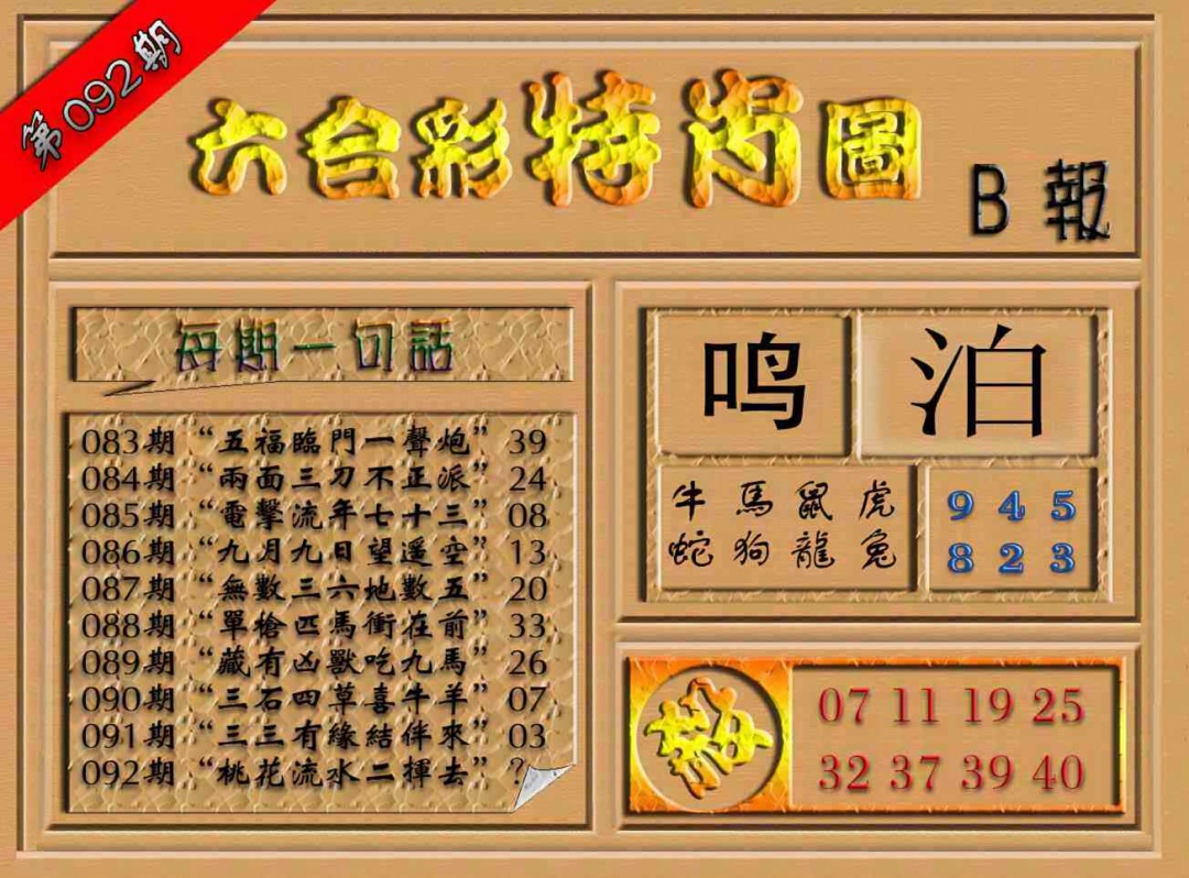 六合彩092期六合彩特肖图（B报）