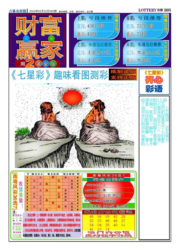 六合彩092期七星彩图(高清)A