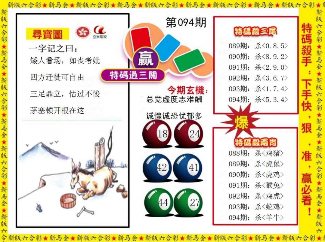 六合彩094期特码过三关