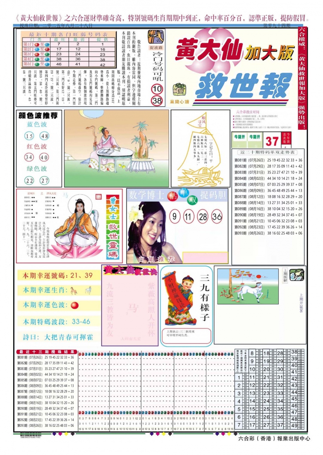 六合彩094期黄大仙救世A加大版