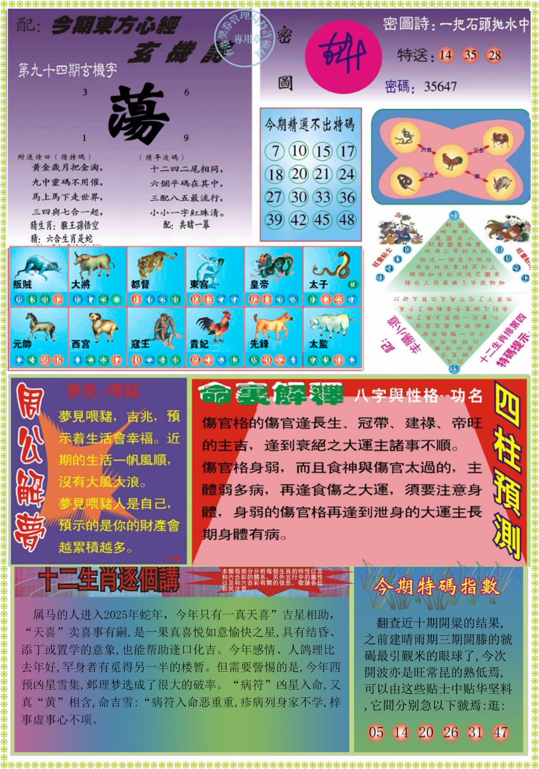 六合彩094期东方心经B