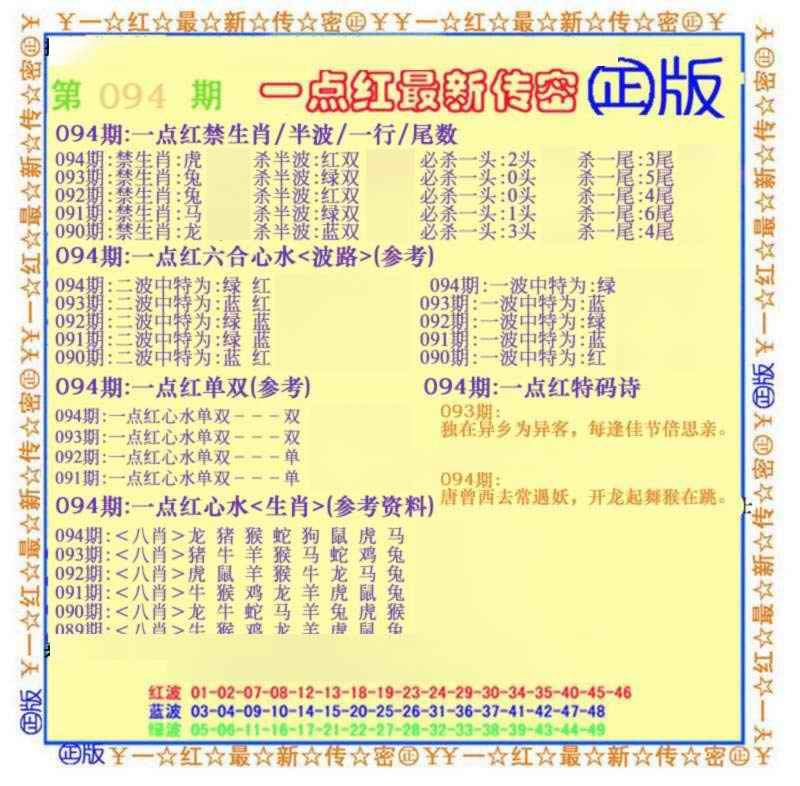 六合彩094期一点红最新传密(另)