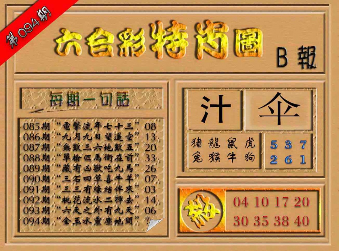 六合彩094期六合彩特肖图（B报）