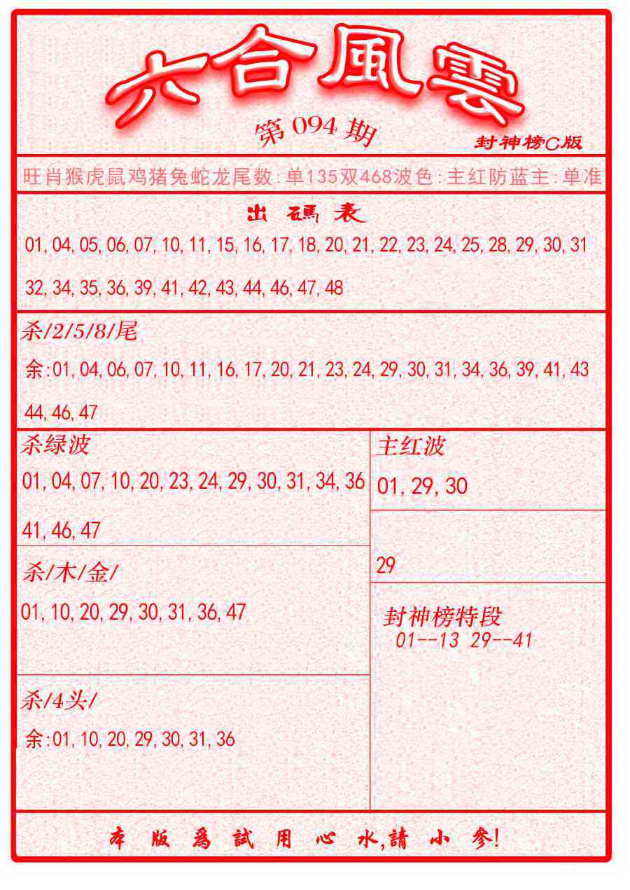 六合彩094期六合风云B面