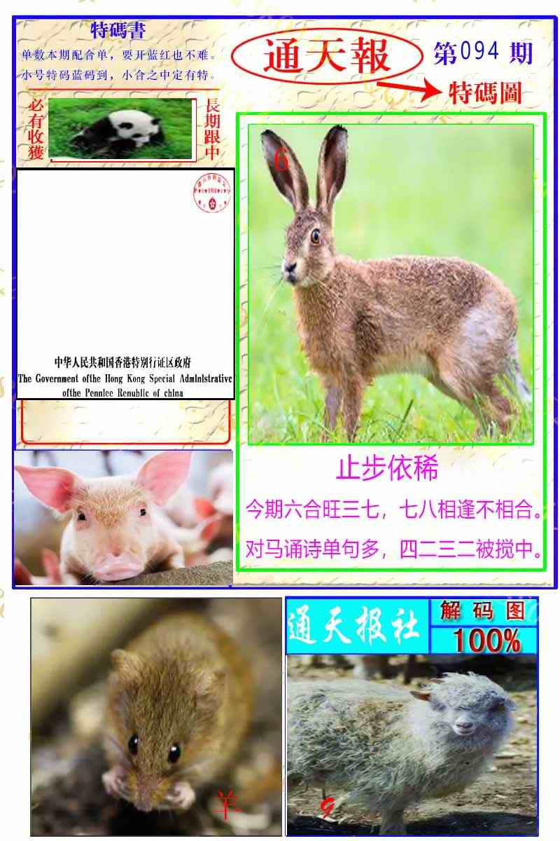 六合彩094期通天特解图