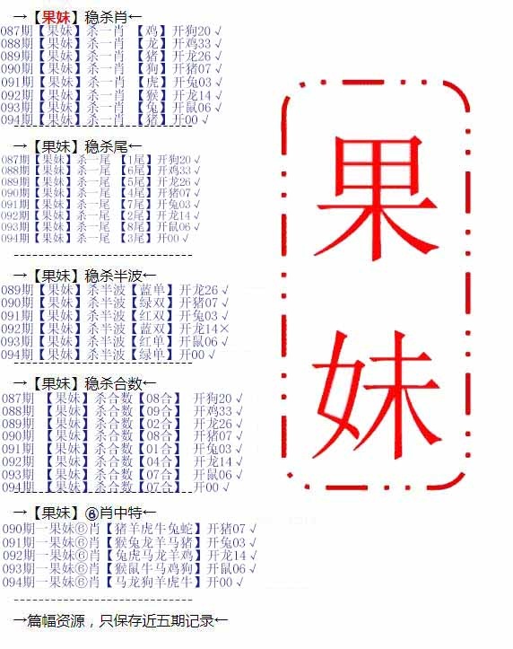 六合彩094期果妹心水