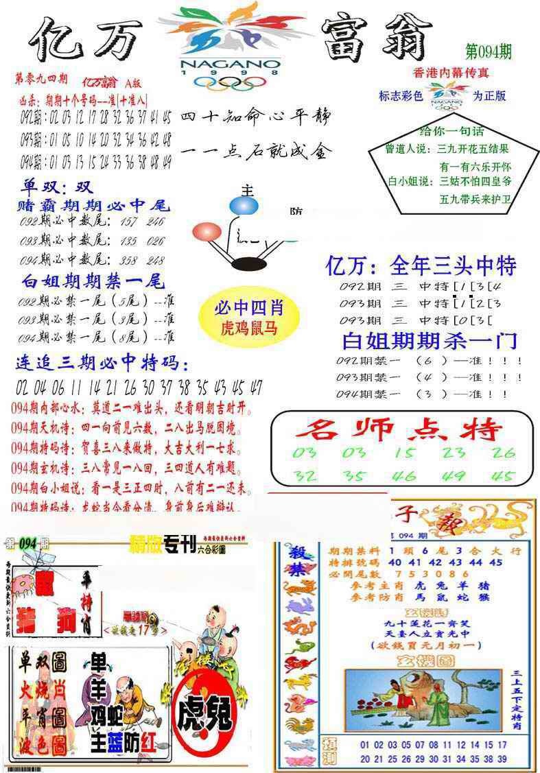 六合彩094期亿万富翁A