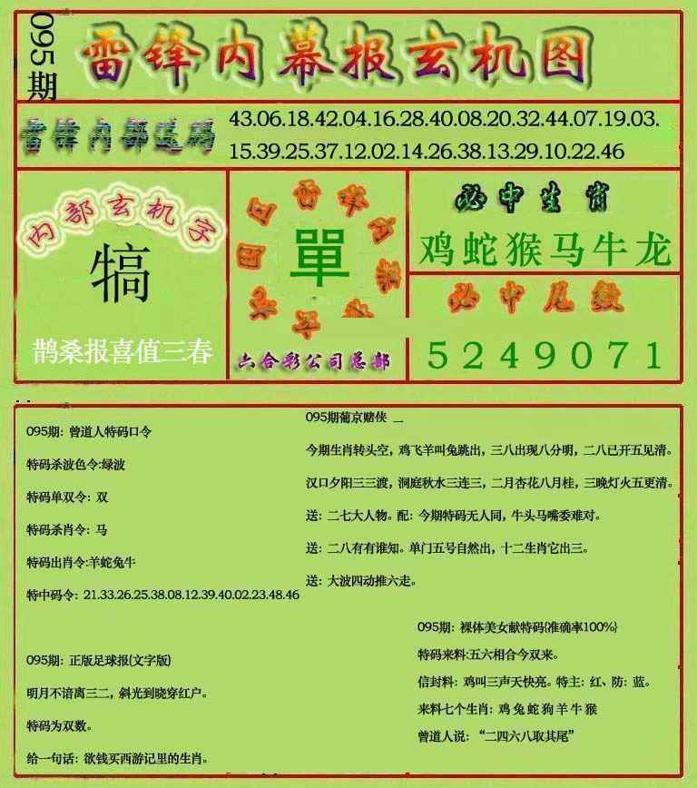 六合彩095期雷锋玄机报(新上市)
