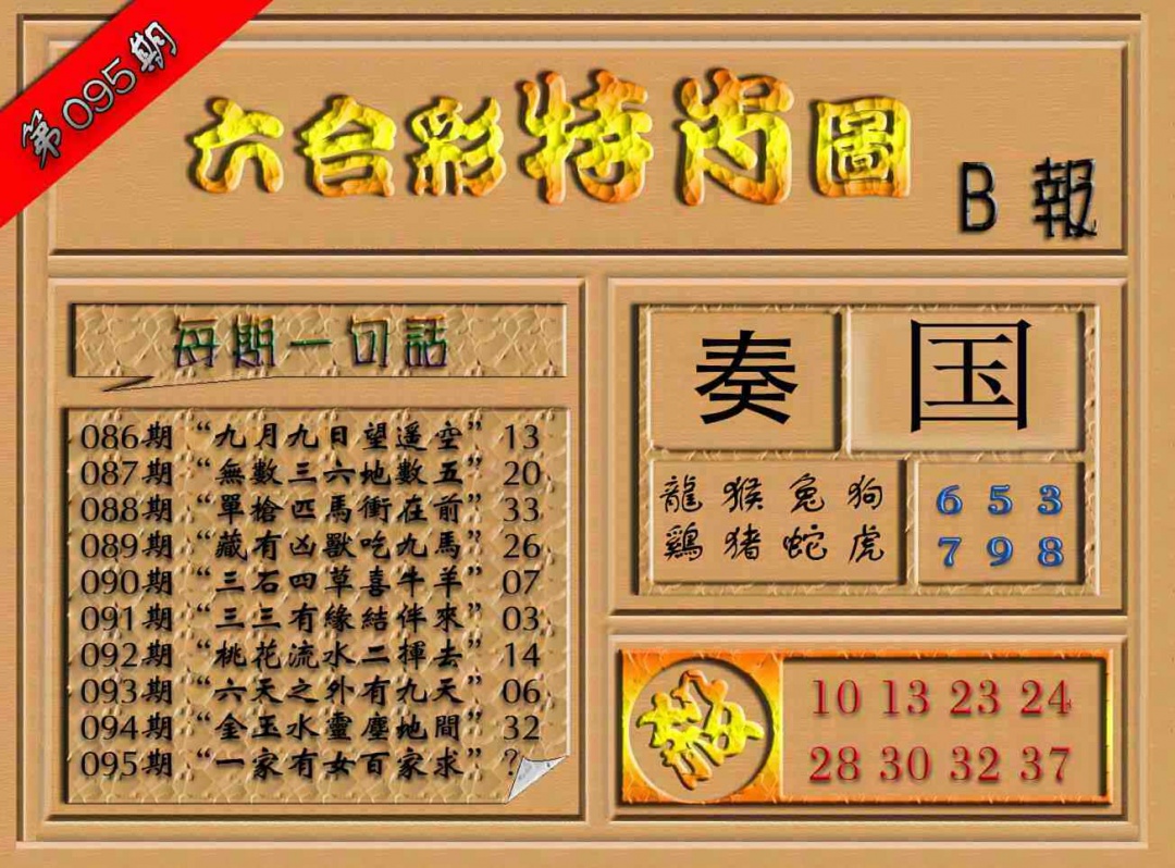 六合彩095期六合彩特肖图（B报）
