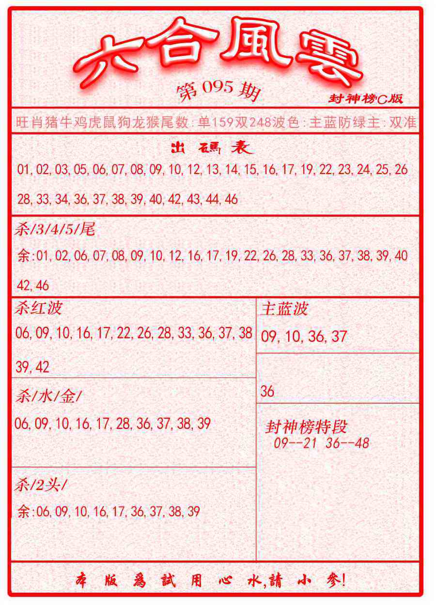 六合彩095期六合风云B面