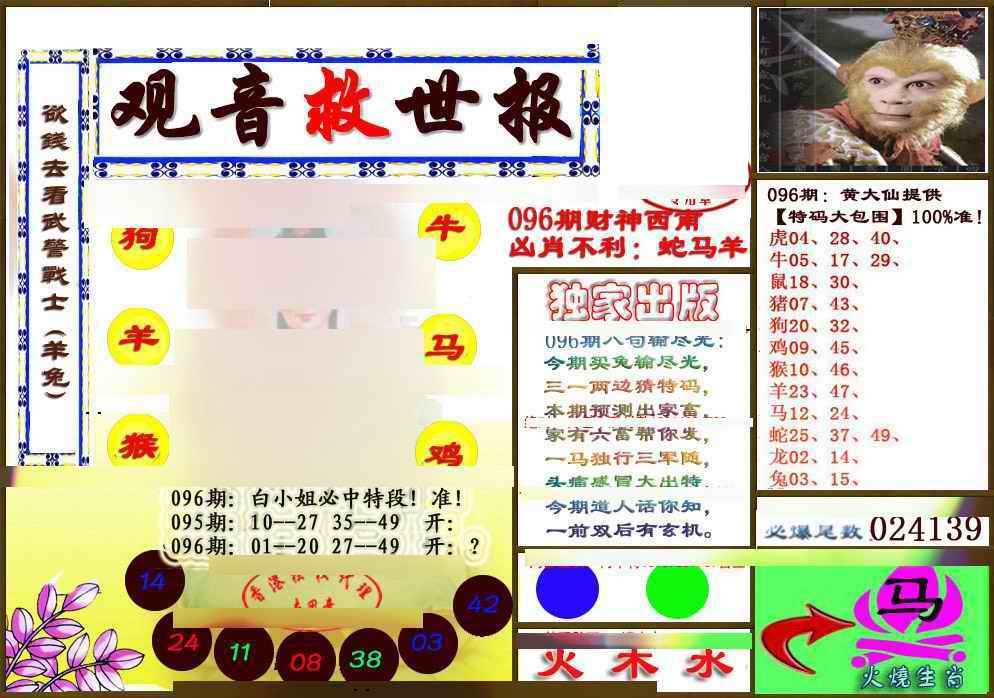 六合彩096期(另版)观音救世密报