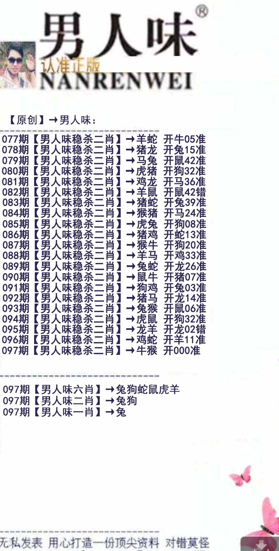 六合彩097期男人味