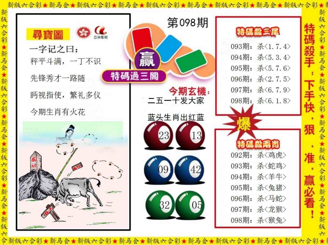 六合彩098期特码过三关