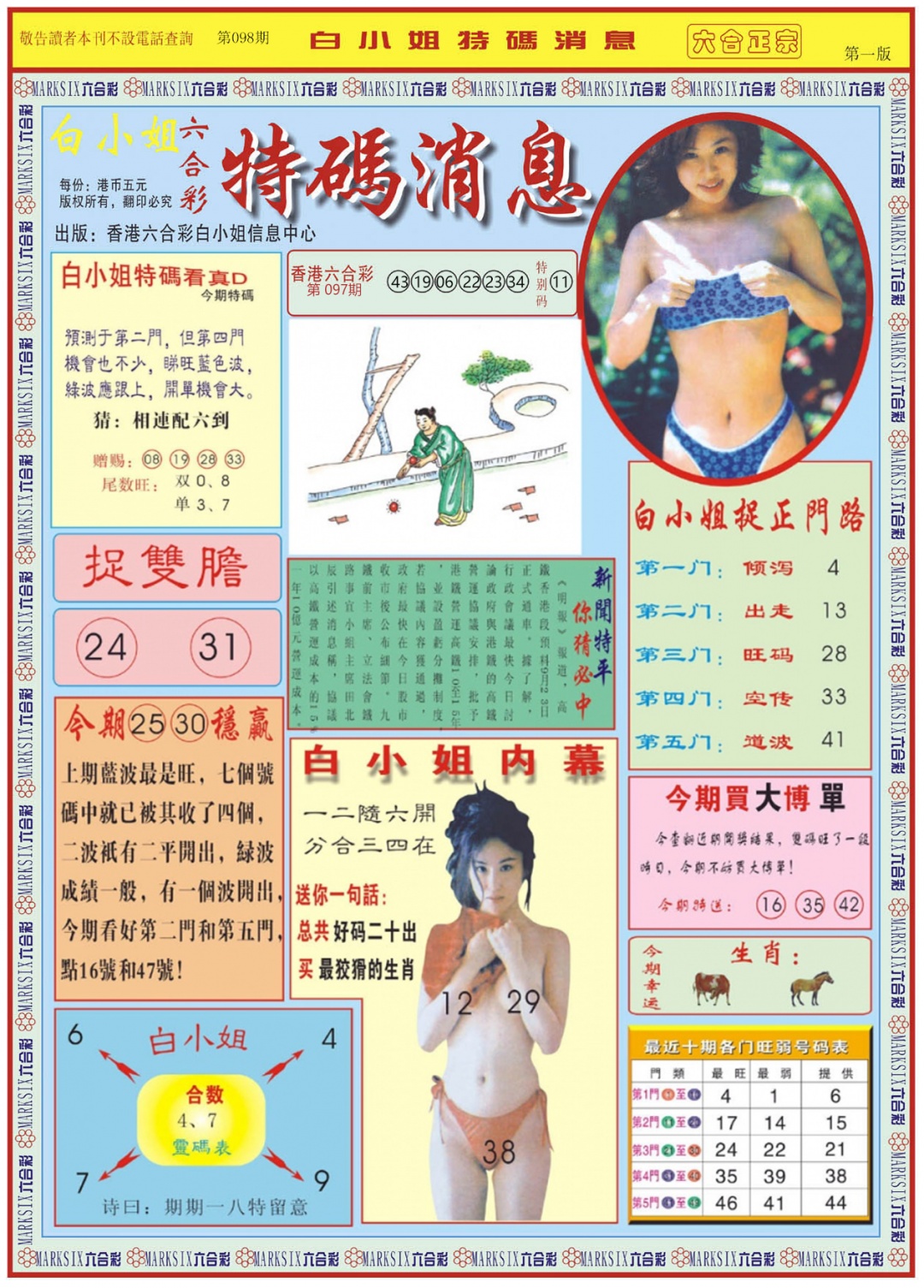 六合彩098期白小姐特码消息A