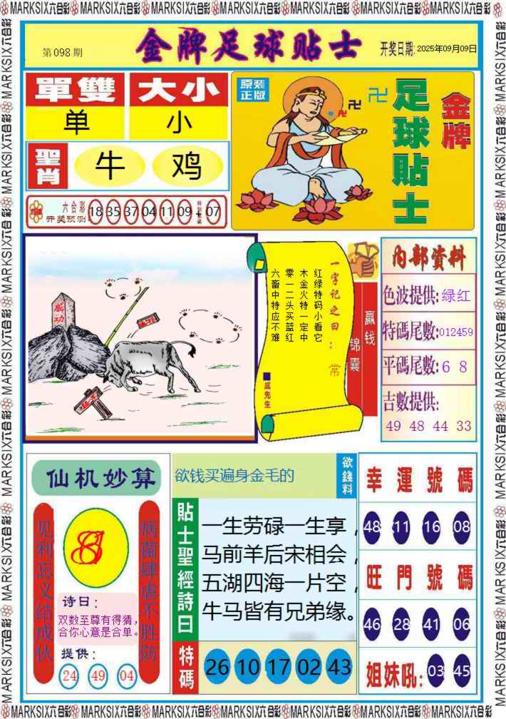 六合彩098期金牌足球贴士记录