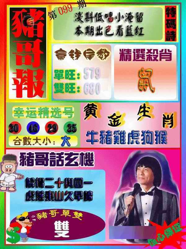六合彩099期猪哥报