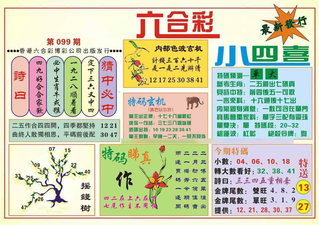 六合彩099期香港小四喜(新图)
