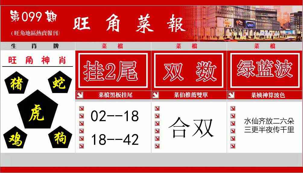 六合彩099期旺角菜报