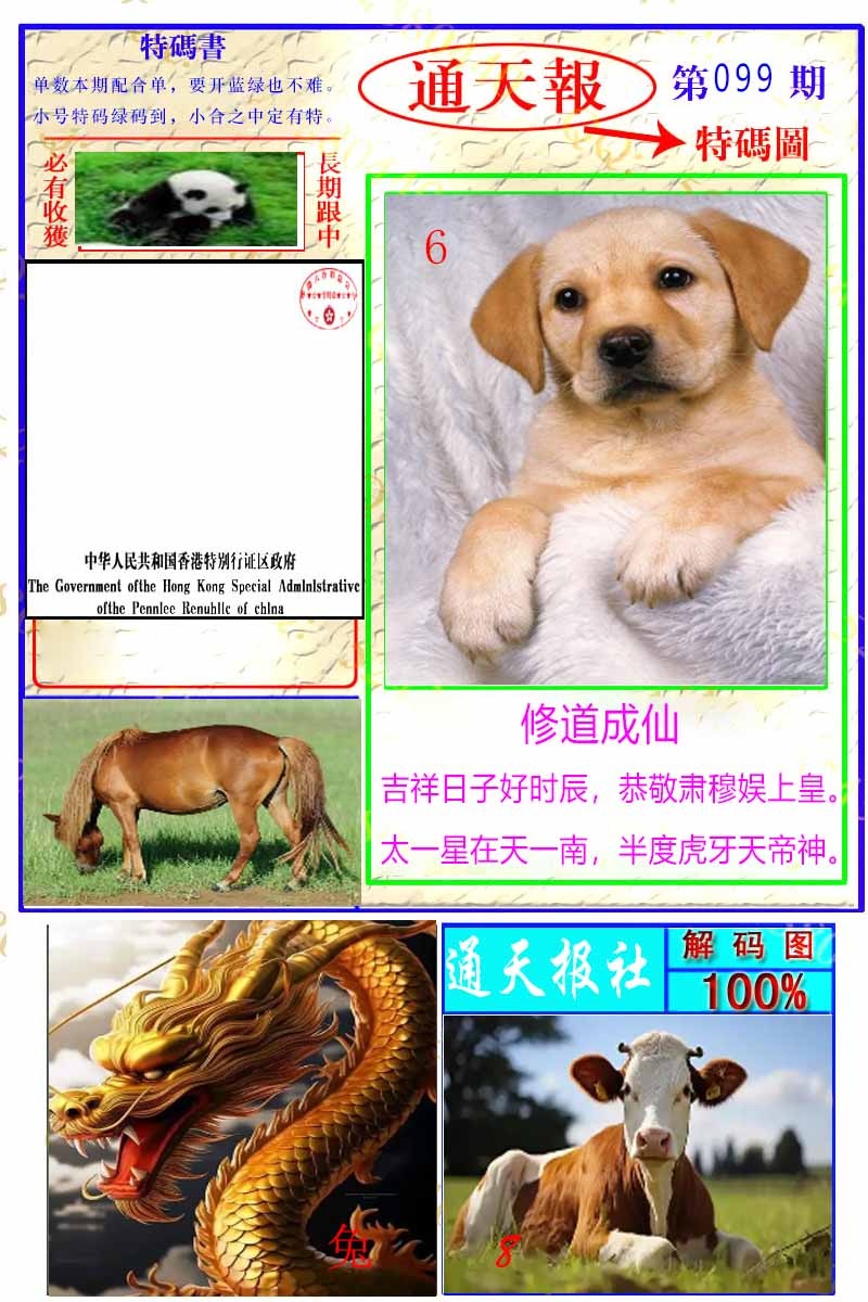六合彩099期通天特解图