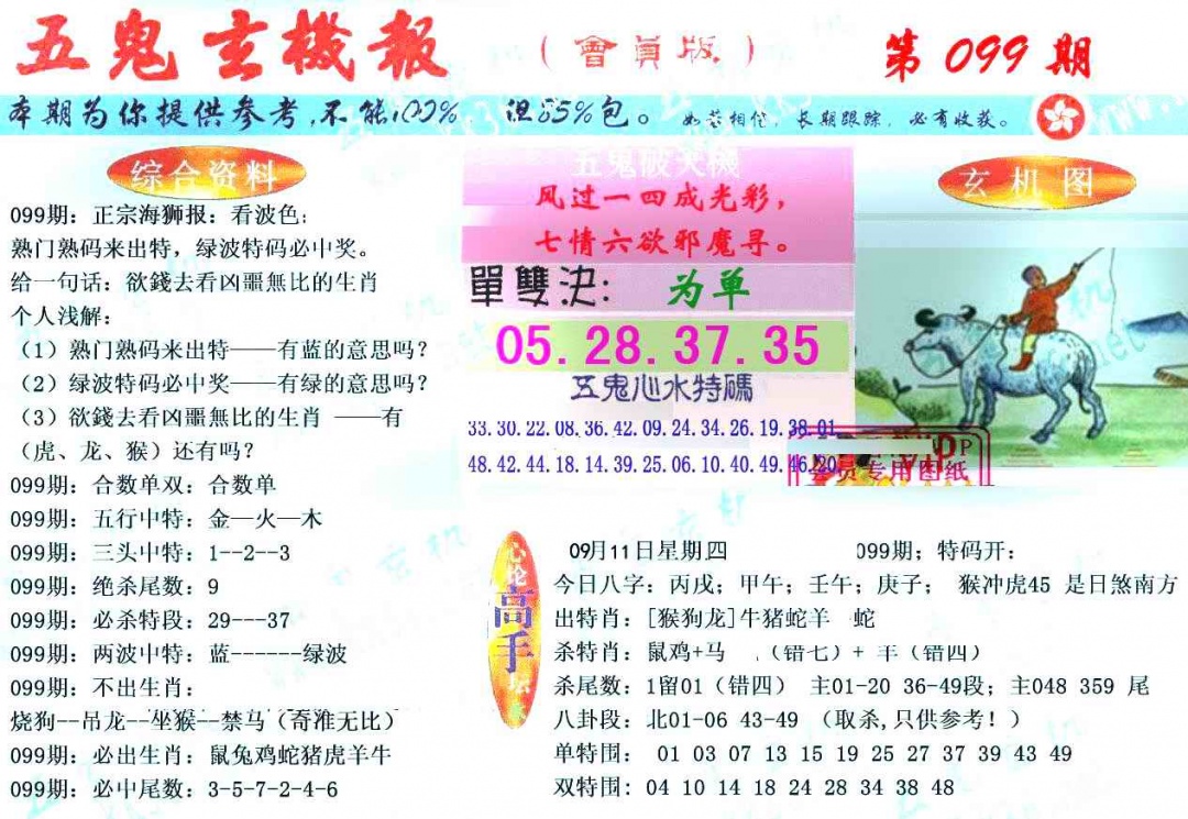 六合彩099期新五鬼玄机