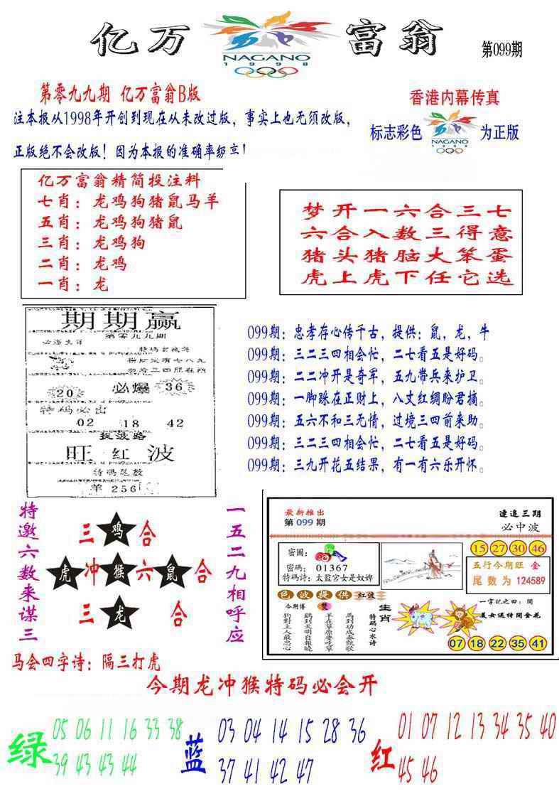 六合彩099期亿万富翁B