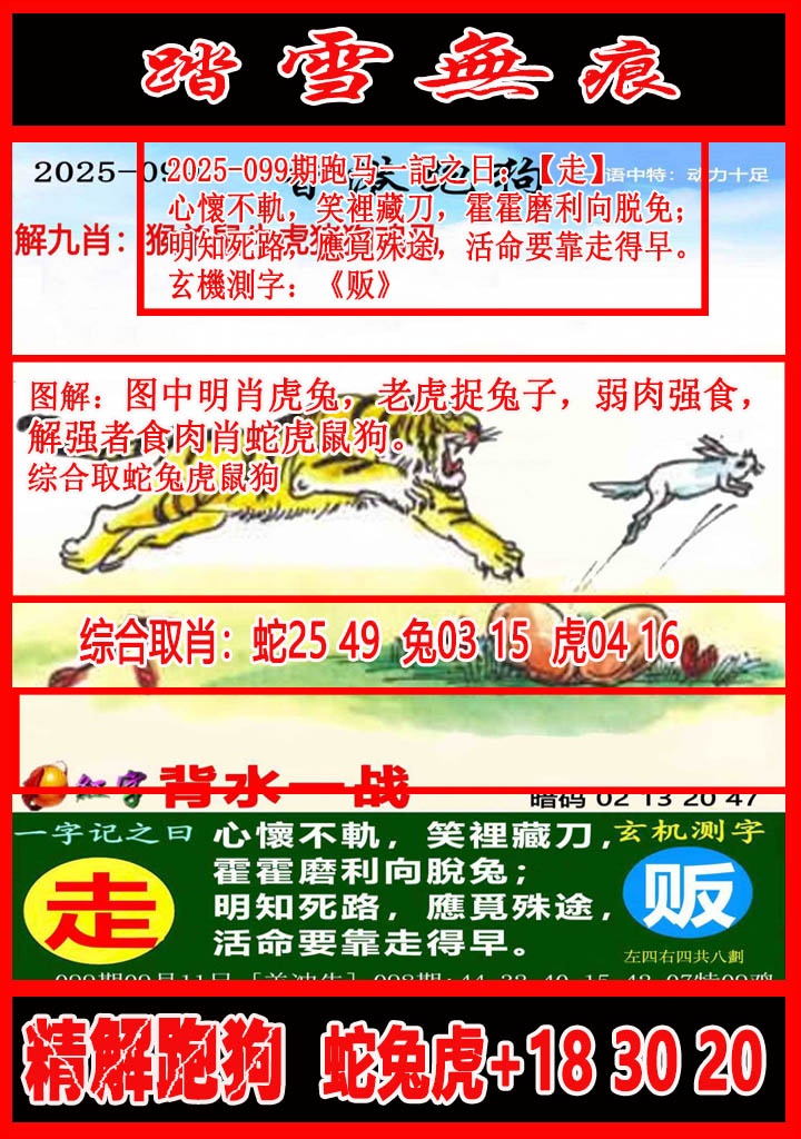 六合彩099期踏雪无痕解跑狗